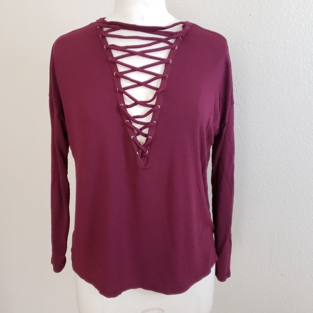 Express Women's Long Sleeve Criss Cross Front Long Sleeve Basic Top Size Medium